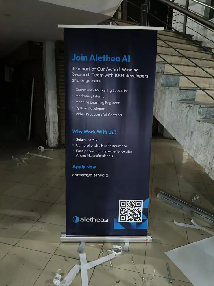 Two roll-up standees printed for a company